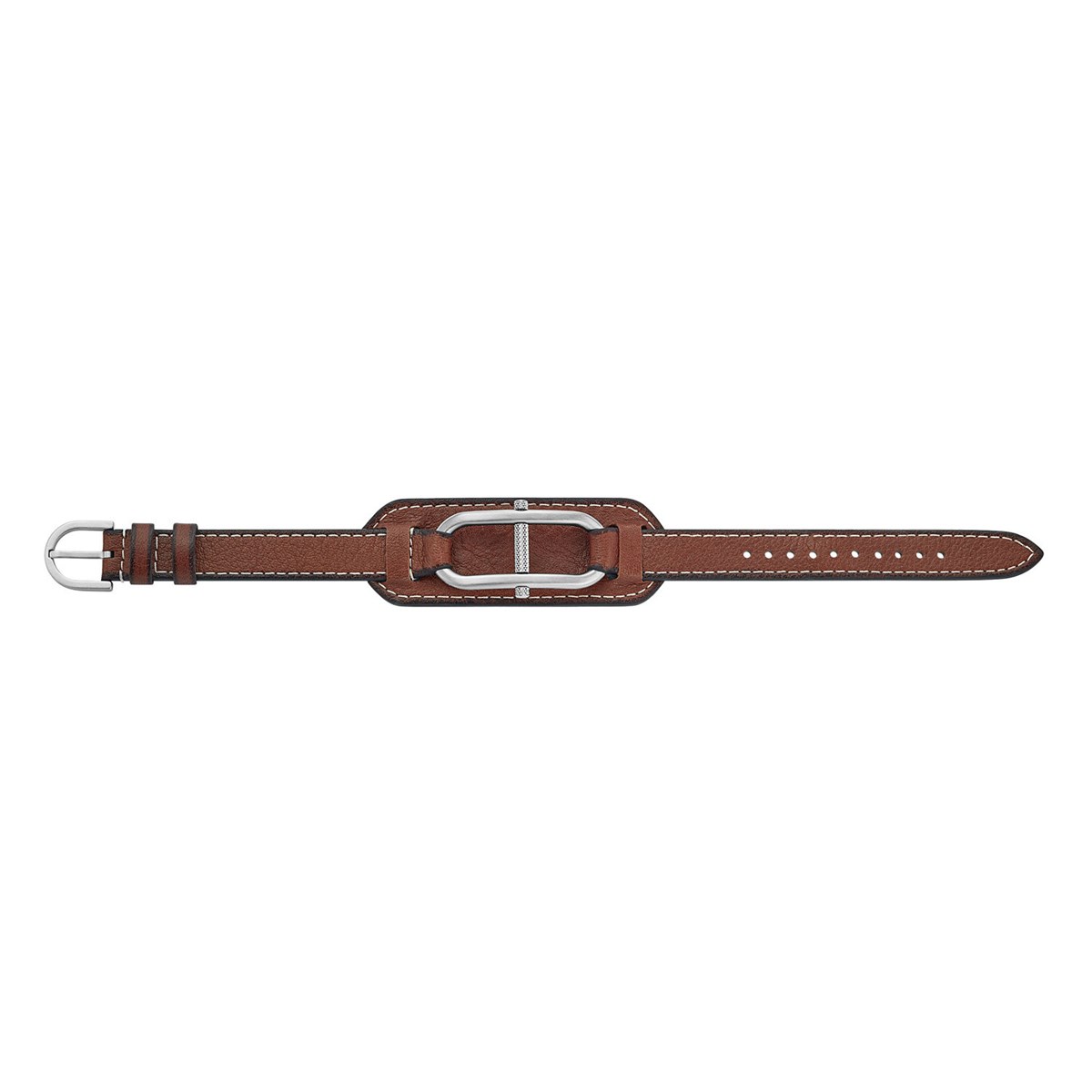 Bracelet homme Fossil Heritage D-Link cuir brun
motif ovale avec barette acier - vue 3
