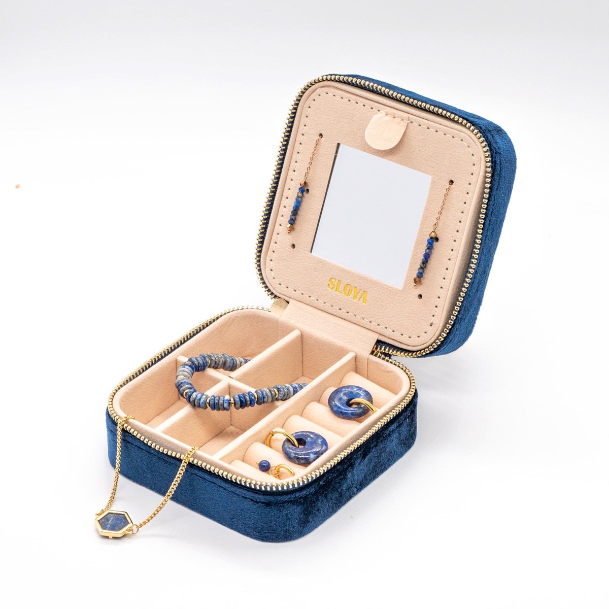 Boîte à bijoux velours bleu lapis-lazuli - vue 3