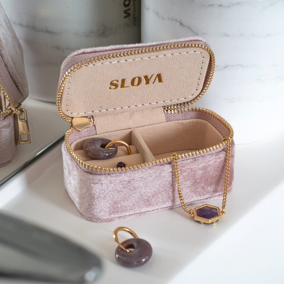 Mini boîte à bijoux velours rose pêche - vue 3