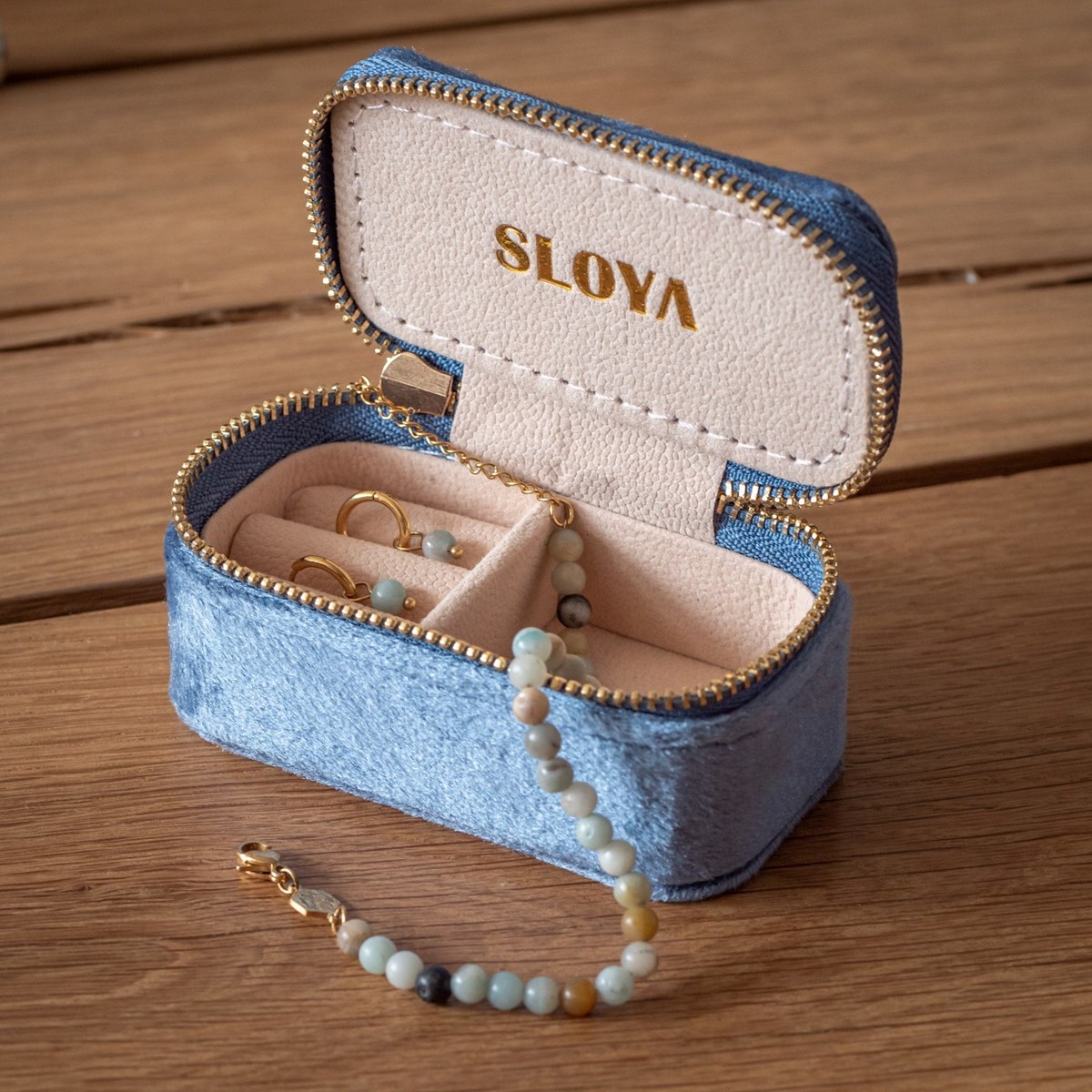 Mini boîte à bijoux velours bleu horizon - vue 5