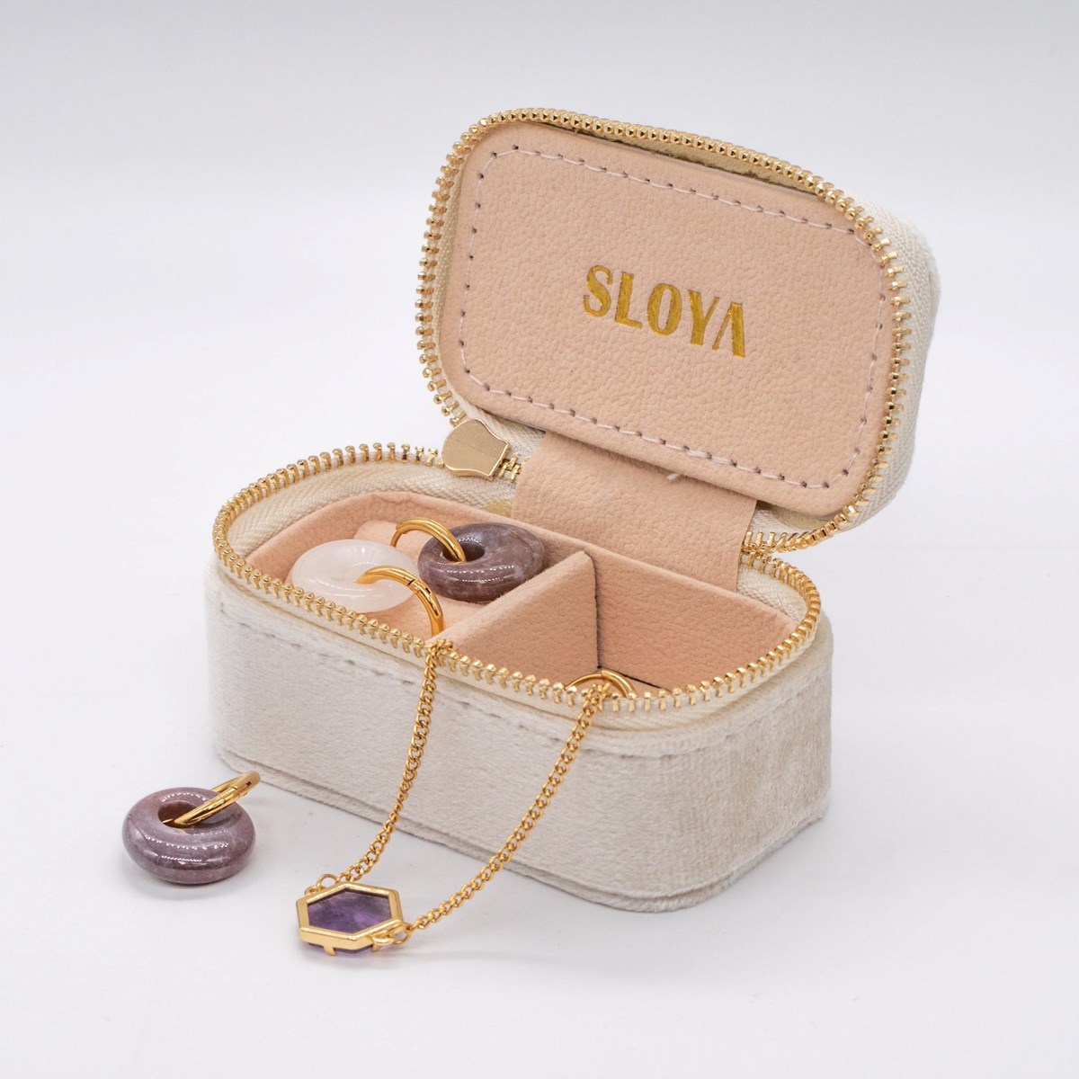 Mini boîte à bijoux velours blanc coton - vue 5