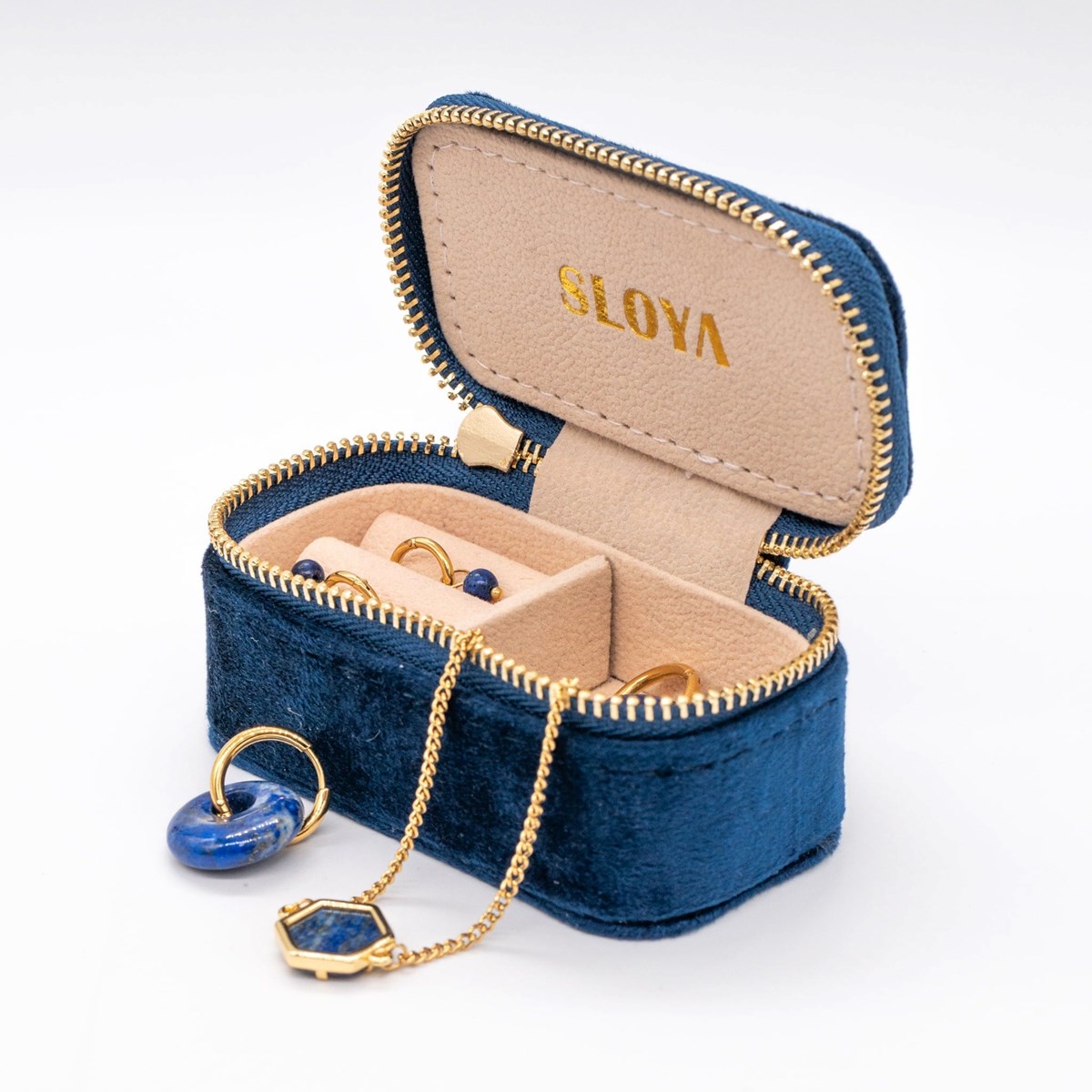 Mini boîte à bijoux velours bleu lapis-lazuli - vue 4