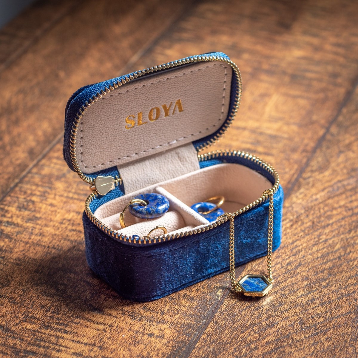Mini boîte à bijoux velours bleu lapis-lazuli - vue 5
