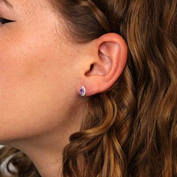 Boucles d'Oreilles Or Blanc Améthystes Goutte et Zirconiums
