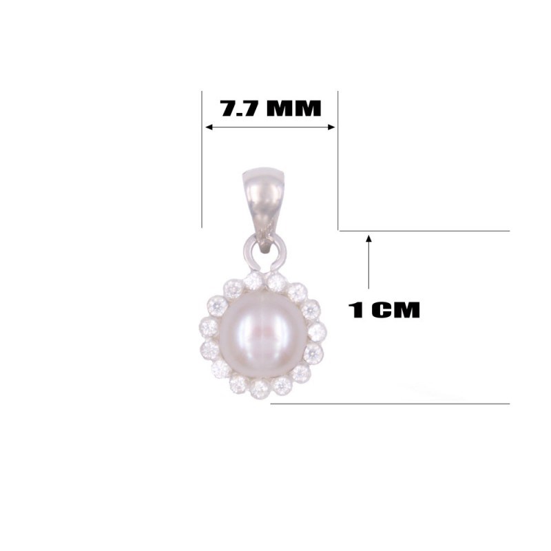 Collier - Pendentif Or Blanc - Perle et Zirconiums - Chaine Argentée - vue 2
