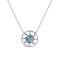 Collier Argent Médaille Ronde Soleil Ajouré et Demi Perle de Larimar