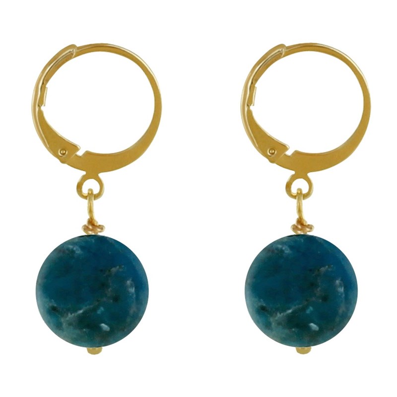 Boucles d'Oreilles Mini Créoles Plaqué Or et Perle d'Apatite Dépolie - vue 3