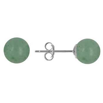 925 Rhodium Silver Stud Earrings with 8 mm Aventurine Pearls