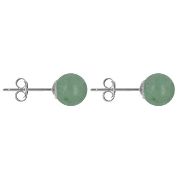 925 Rhodium Silver Stud Earrings with 8 mm Aventurine Pearls