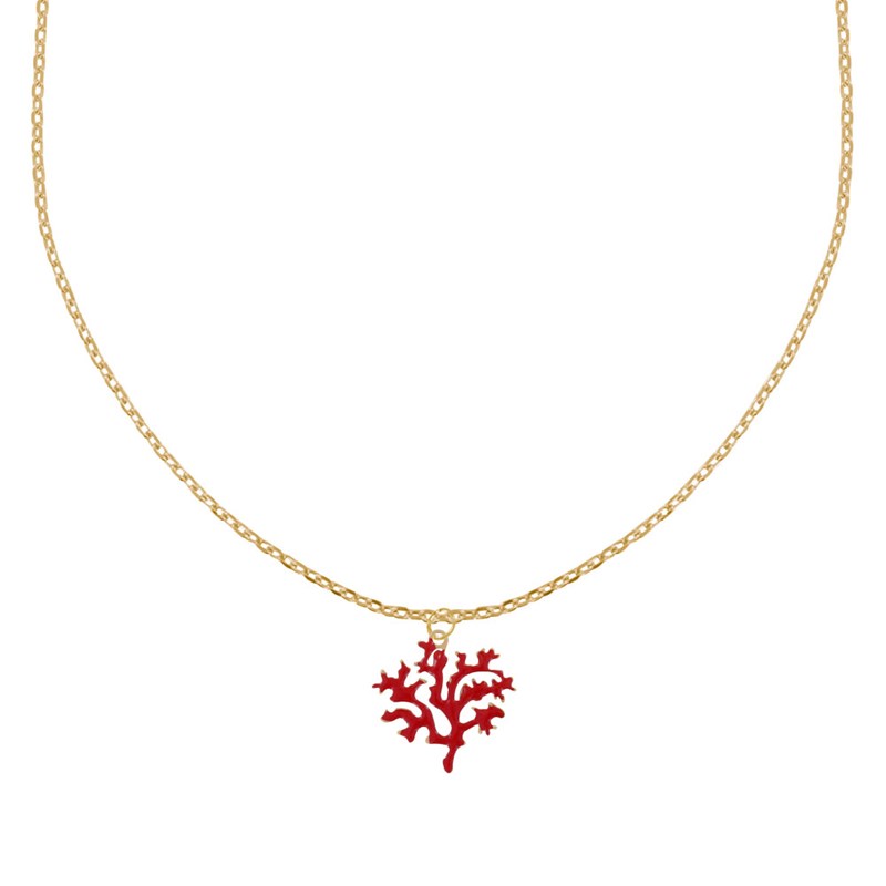 Collier Plaqué Or et son Corail en Résine Rouge