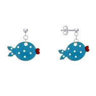 Boucles d'Oreilles Argent 925 Petit Poisson à Pois Emaillée