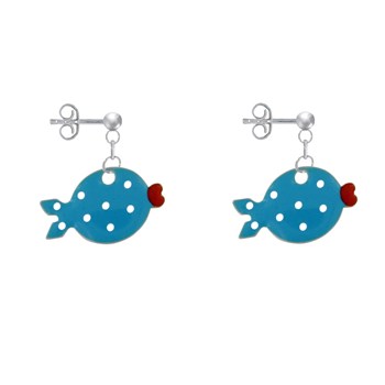925 Sterling Silver Earrings Small Fish with Enameled Dots