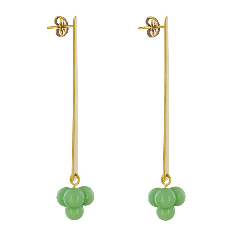 Boucles d'Oreilles Clous Laiton Rectangle Plat et Bouquet de Perles de Verre - vue 3