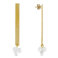 Boucles d'Oreilles Clous Laiton Rectangle Plat et Bouquet de Perles de Verre