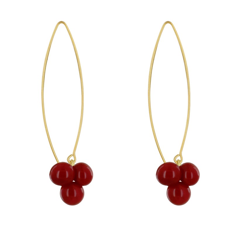 Boucles d'Oreilles Grand Crochet Laiton et Bouquet de Perles de Verre - vue 3