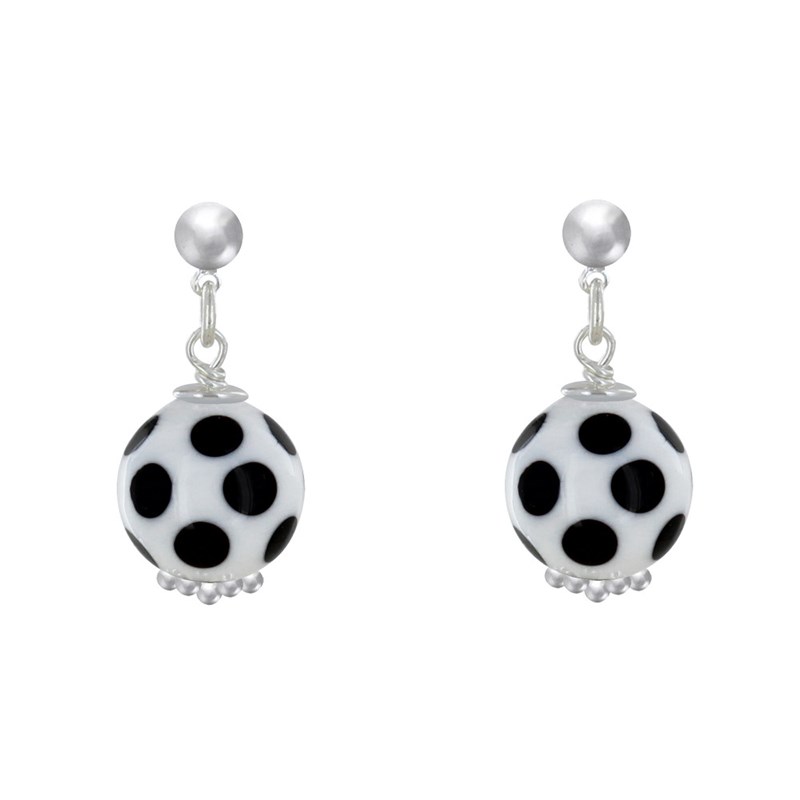 Boucles d'Oreilles Clous Métal Argenté Perles en Céramique à Pois - vue 2
