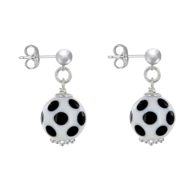 Boucles d'Oreilles Clous Métal Argenté Perles en Céramique à Pois - vue 3