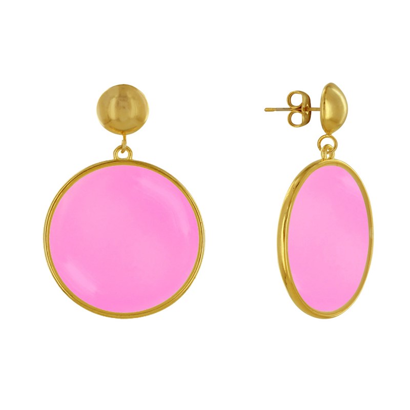 Boucles d'Oreilles Clous Métal Doré Cercle Coloré Translucide