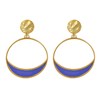 Boucles d'Oreilles Clip Métal Doré Cercle et Croissant de Lune Translucide Coloré - vue V2
