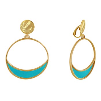 Oorbellen Clip Goud Metaal Cirkel en Halve Maan Doorschijnend Gekleurd