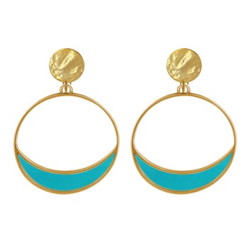 Oorbellen Clip Goud Metaal Cirkel en Halve Maan Doorschijnend Gekleurd