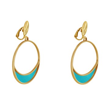 Oorbellen Clip Goud Metaal Cirkel en Halve Maan Doorschijnend Gekleurd