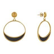 Boucles d'Oreilles Clous Métal Doré Cercle et Croissant de Lune Translucide Coloré