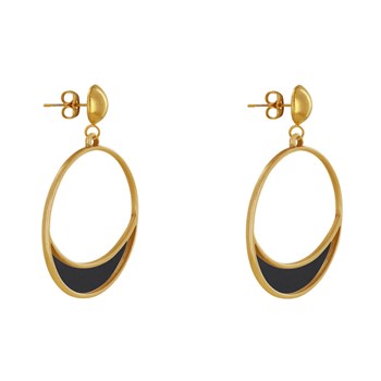 Oorbellen Studs Verguld Metaal Cirkel en Halve Maan Doorschijnend Gekleurd