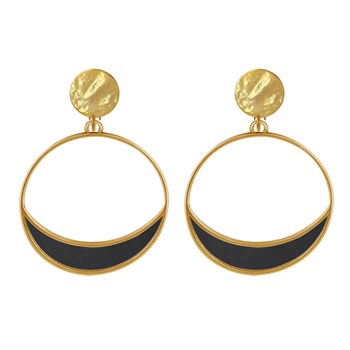 Oorbellen Clip Goud Metaal Cirkel en Halve Maan Doorschijnend Gekleurd