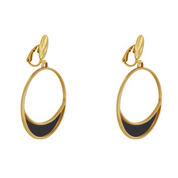 Oorbellen Clip Goud Metaal Cirkel en Halve Maan Doorschijnend Gekleurd