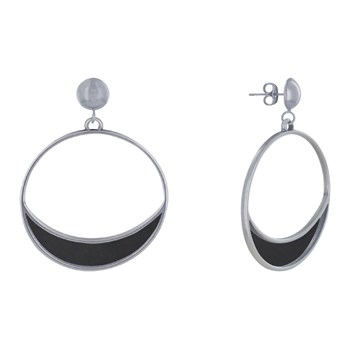 Boucles d'Oreilles Clous Métal Argenté Cercle et Croissant de Lune Translucide Coloré