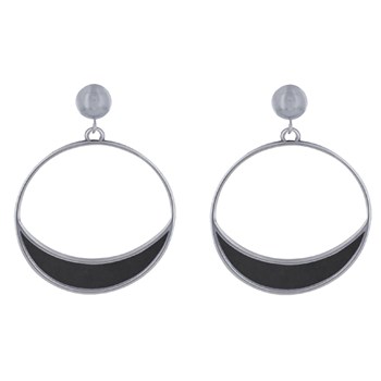 Boucles d'Oreilles Clous Métal Argenté Cercle et Croissant de Lune Translucide Coloré