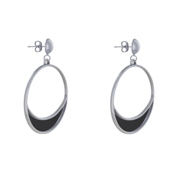 Boucles d'Oreilles Clous Métal Argenté Cercle et Croissant de Lune Translucide Coloré