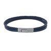 Bracelet Acier Homme Cuir Plat Texturé et Tréssé Rond Bleu Navy - taille 20 cm - vue V1