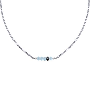 Collier Chaine Argent Rhodié Quatre Perles Facettées de Topaze et Un Diamant Noir Facettée