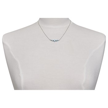 Rhodium 925 Silver Chain Necklace Five Larimar Pearls and Four Faceted Black Diamonds