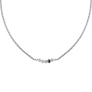 Collier Chaine Argent Rhodié Quatre Perles Facettées de Labradorite et Un Diamant Noir Facettée