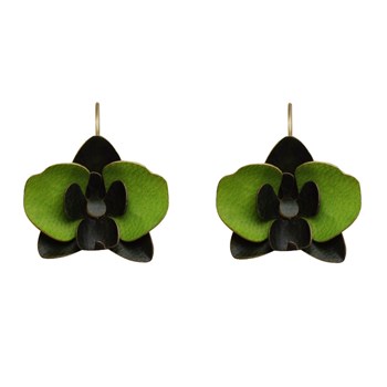 Boucles d'Oreilles Laiton Orchidée en Cuir