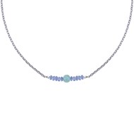 Collier Chaine Argent Rhodié Perles Facettées de Tanzanite et Une Perle de Larimar