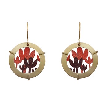 Boucles d'Oreilles Laiton Anneau et Fleurs en Cuir