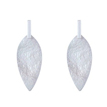 Boucles d'Oreilles Laiton Argenté Tige et Feuille Martelée