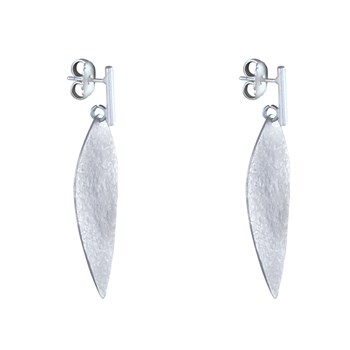 Boucles d'Oreilles Laiton Argenté Tige et Feuille Martelée