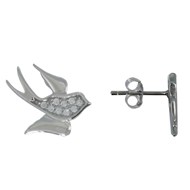 Boucles d'Oreilles Argent Puces Hirondelles et Strass