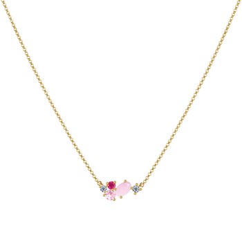 Gold-plated 5 Oval and Round Strass Necklace - Pink