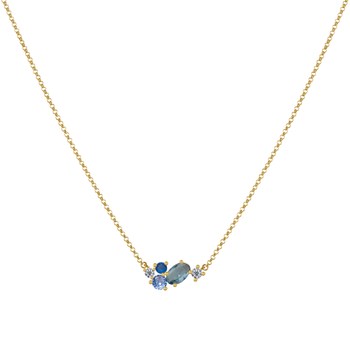 Gold-plated 5 Oval and Round Strass Necklace - Blue