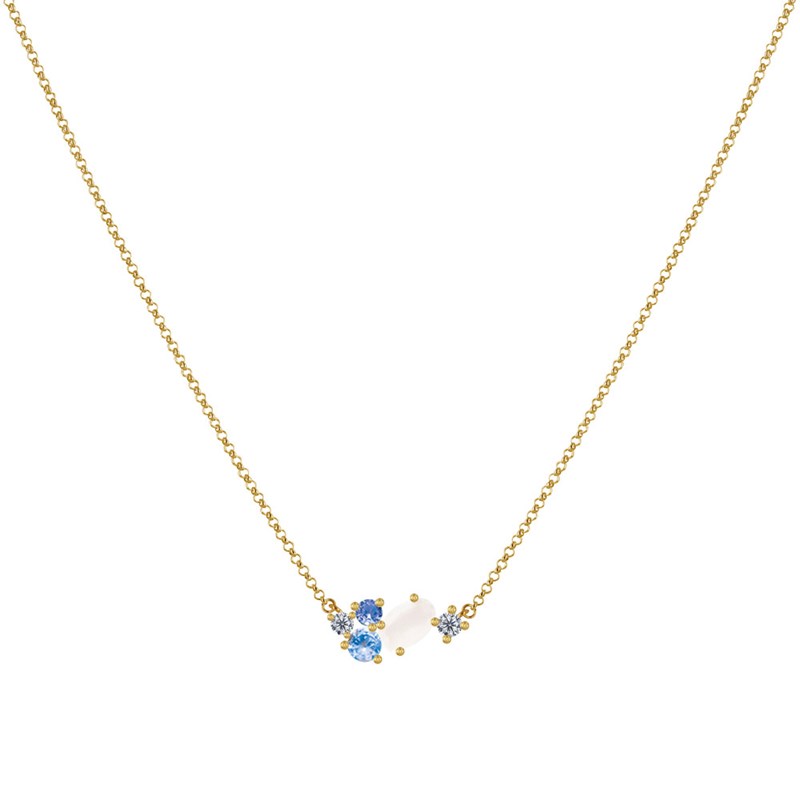 Collana Donna Bronzallure Lunga Con Pendente Ovale In Pietra Colorata Agata Blue Lace In Golden Rose Placcato Oro Rosa 18 Kt Wsbz01795