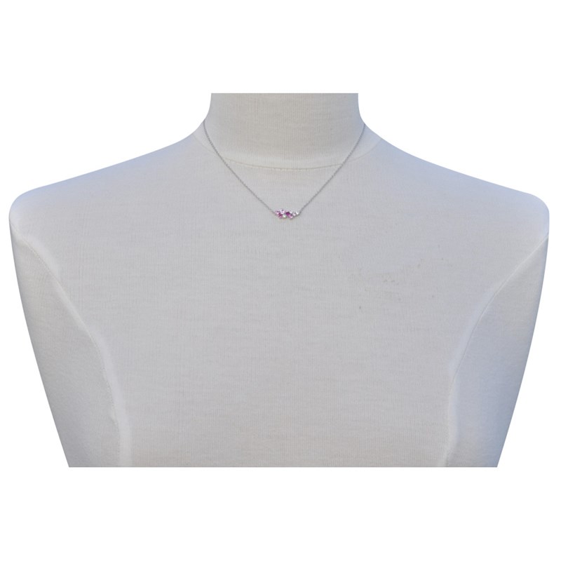 Collier Argent Rhodié 9 Strass Ronds - Fuchsia - vue 2