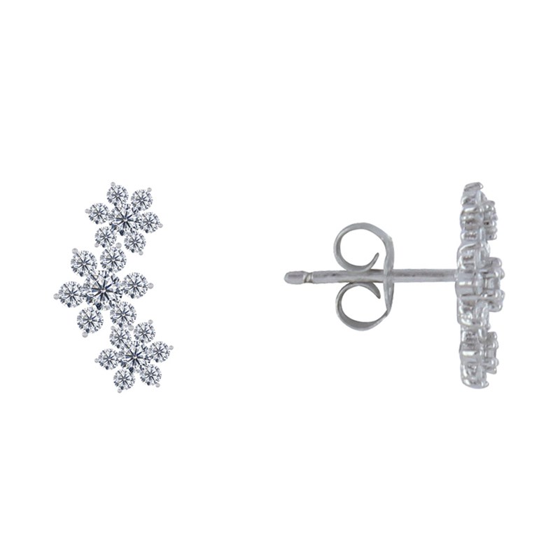 Boucles d'Oreilles Clous Argent Trois Fleurs et Oxyde Blanc