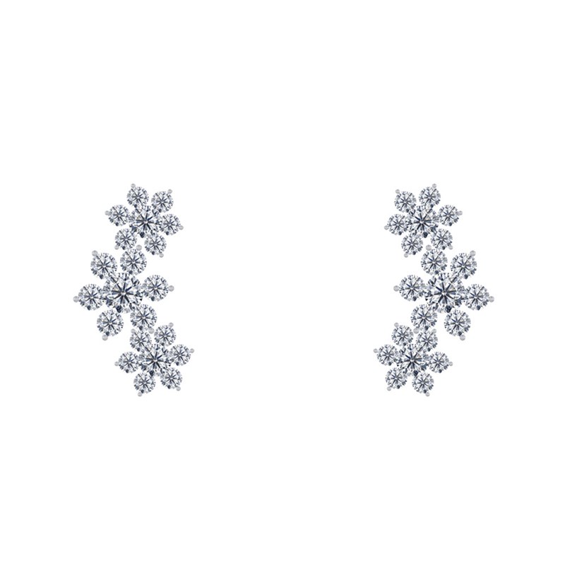 Boucles d'Oreilles Clous Argent Trois Fleurs et Oxyde Blanc - vue 2