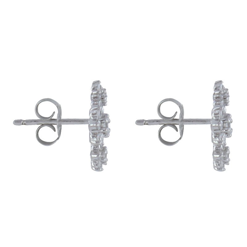 Boucles d'Oreilles Clous Argent Trois Fleurs et Oxyde Blanc - vue 3